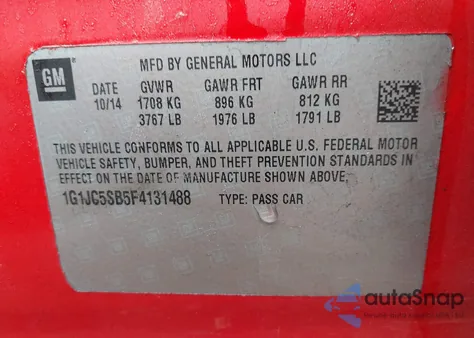 2015 Chevrolet Sonic Lt Auto from USA, damaged, VIN 1G1JC5SB5F4131488